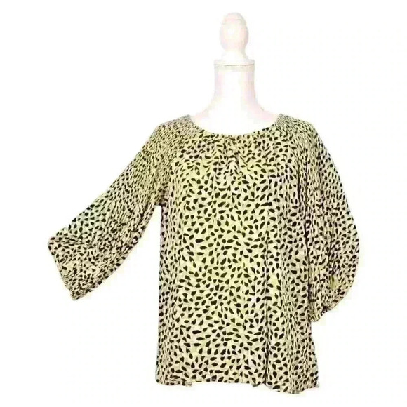 Anthropologie EASEL Animal Print GREEN/BLACK/WHITE Long Sleeve SEE MEASUREMENTS - Picture 2 of 14